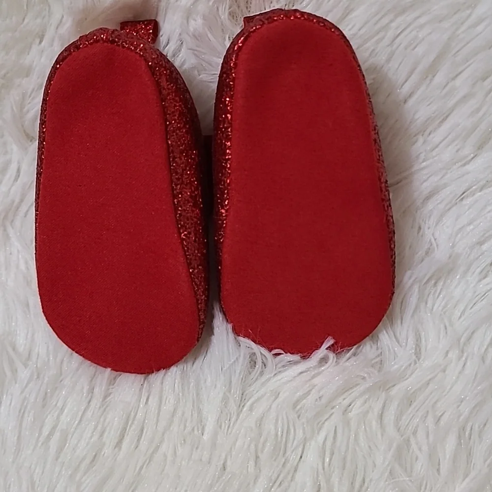 DISNEY‎ Minnie Mouse Bow Red Glitter Infant Crib Shoes - Size 3-6M